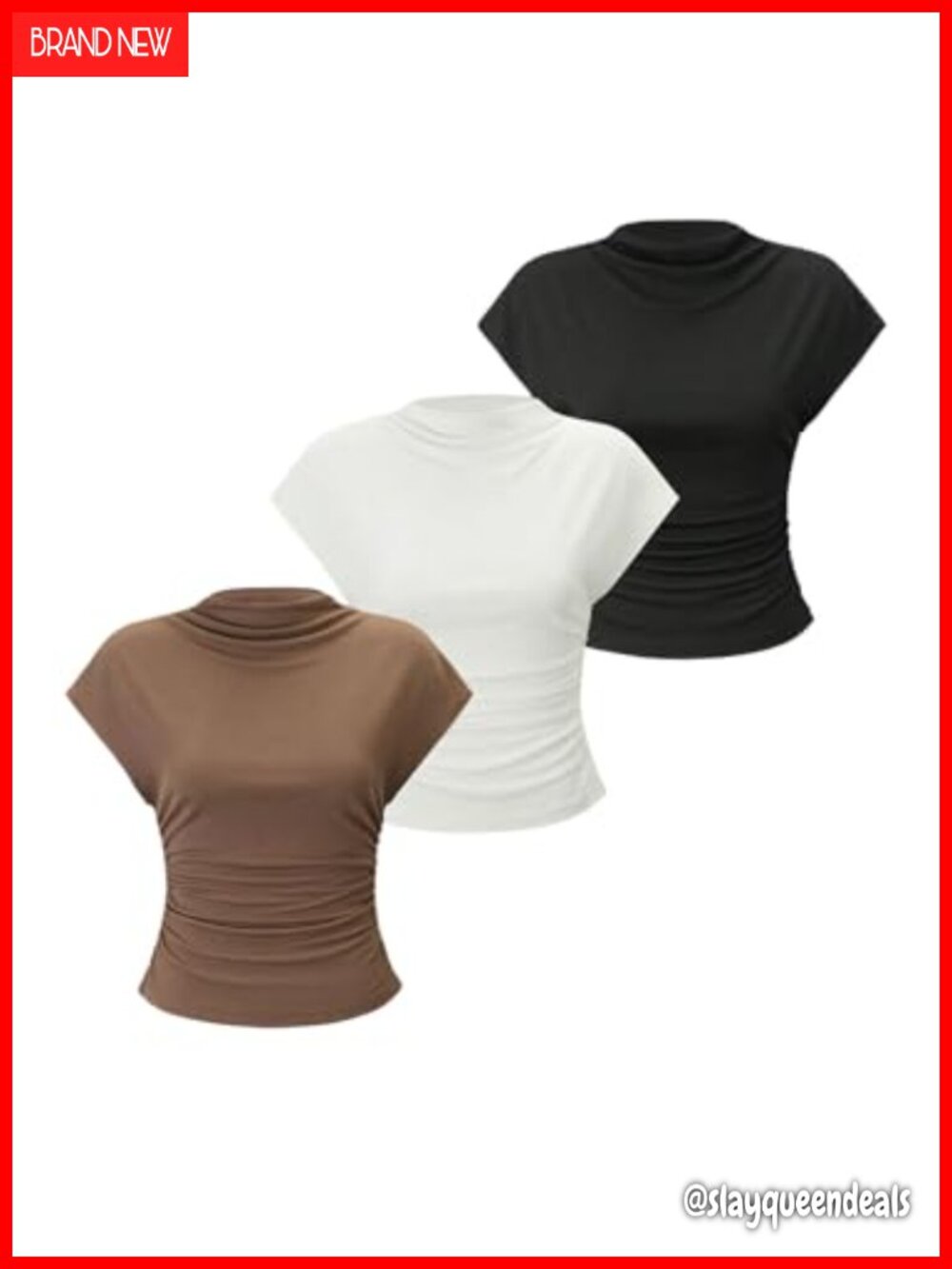 Women's 3 Pack Ribbed Tank Tops Mock Neck Cap Sleeve Slim Fit Casual